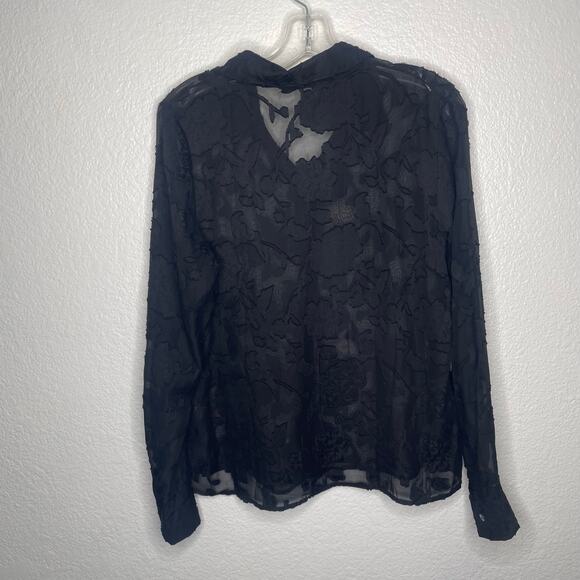 Jon & Anna Contemporary Womens Top Size M Black Floral Semi Sheer Button Up - Picture 2 of 11